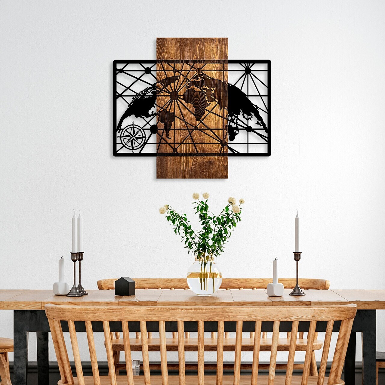Decoratiune de perete, World Map 5-M, Dimensiuni: 57 x 64 cm, Nuc / Negru — imaginea 2