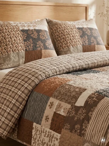 Lenjerie de pat dubla Patchwork, Homla, 160x200 cm, 3 piese, bumbac, multicolor