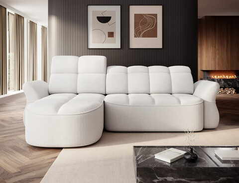 Coltar extensibil stanga 3 locuri ELTAP, Beneth, 301x185x115 cm, lemn/poliester, alb