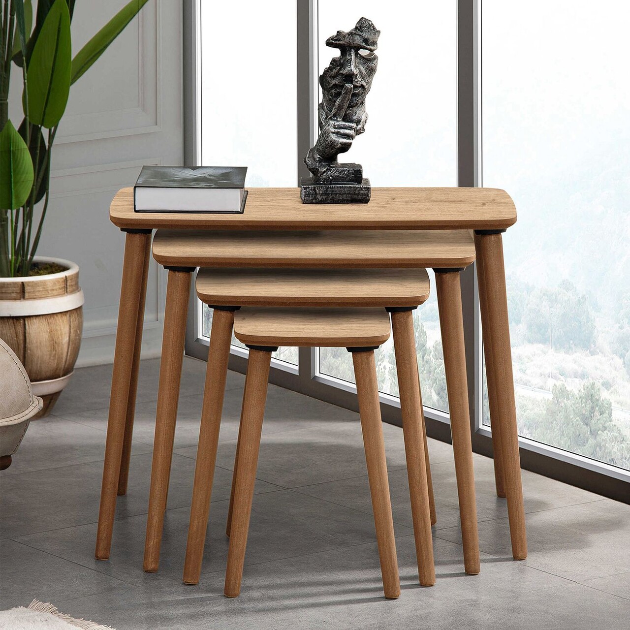 Set masute Nesting 4 piese, Hanah Home, Luci, Stejar - imagine 2