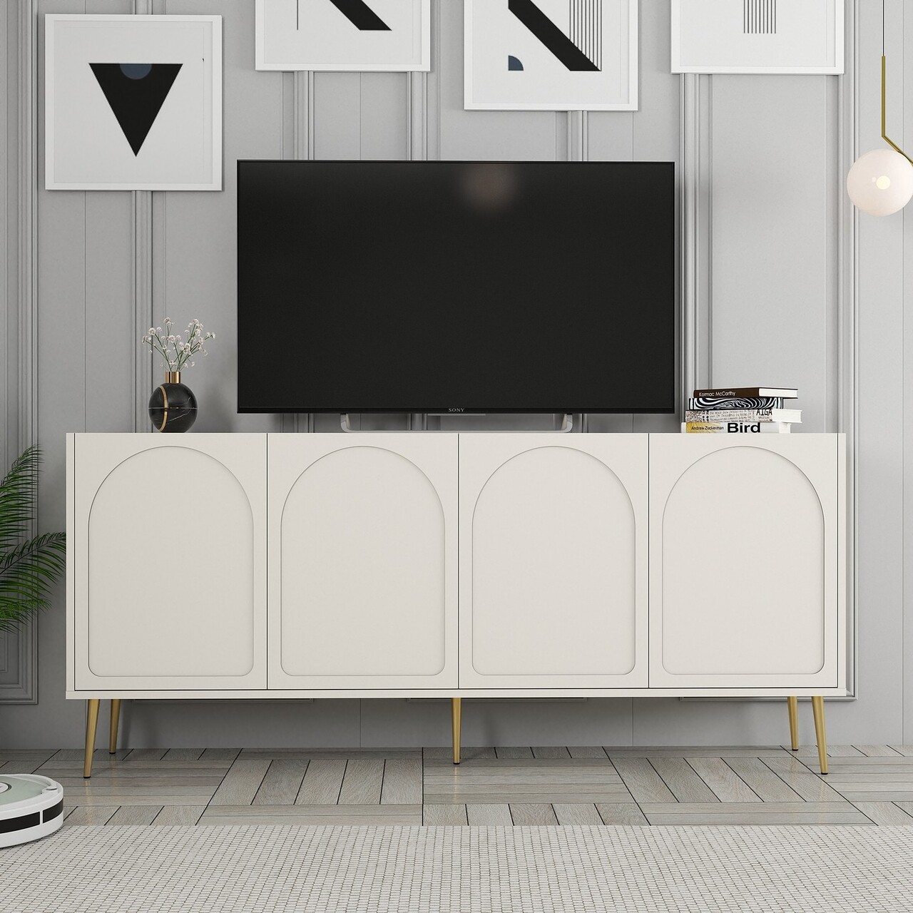 Consola, Hanah Home, Lyon 80, 180x80x35 cm, Crem / Aur - view 6