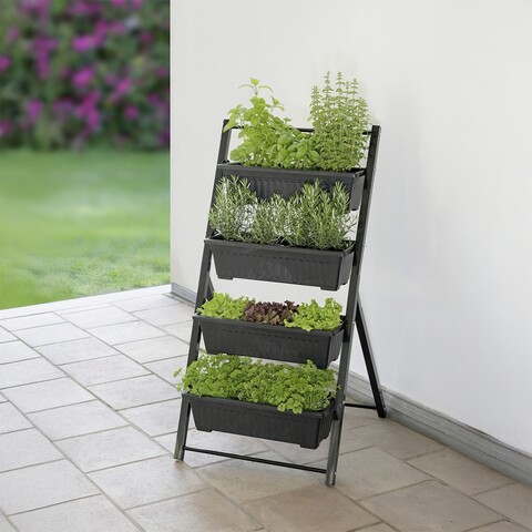 Suport pentru flori Vertical, Maximex, 56.5x62x108 cm, metal/polipropilena, negru