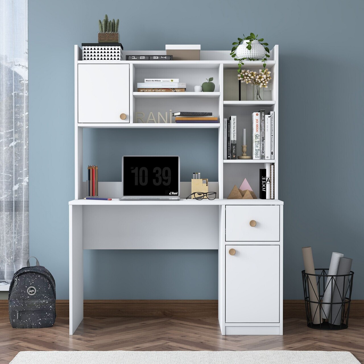 Set birou si biblioteca, Hanah Home, HA128, 120x166x50 cm, PAL melaminat, Alb - view 2