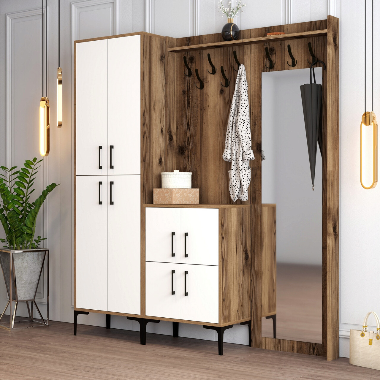 Cuier de perete, Hommy Craft, Berlin ABC, 180x200x35 cm, Nuc/Alb - 1 | YEO