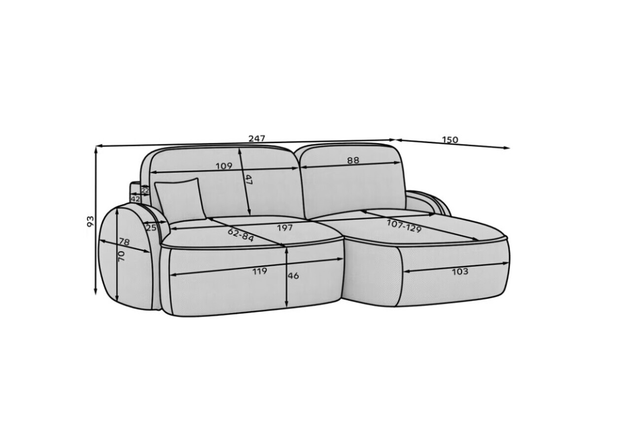 Coltar extensibil dreapta 3 locuri ELTAP, Tesalia, 240x150x93 cm, lemn/tesatura boucle, gri — imaginea 12