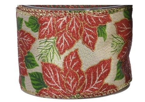 Panglica decorativa Poinsettia, Decoris, 270x6.3 cm, poliester, multicolor