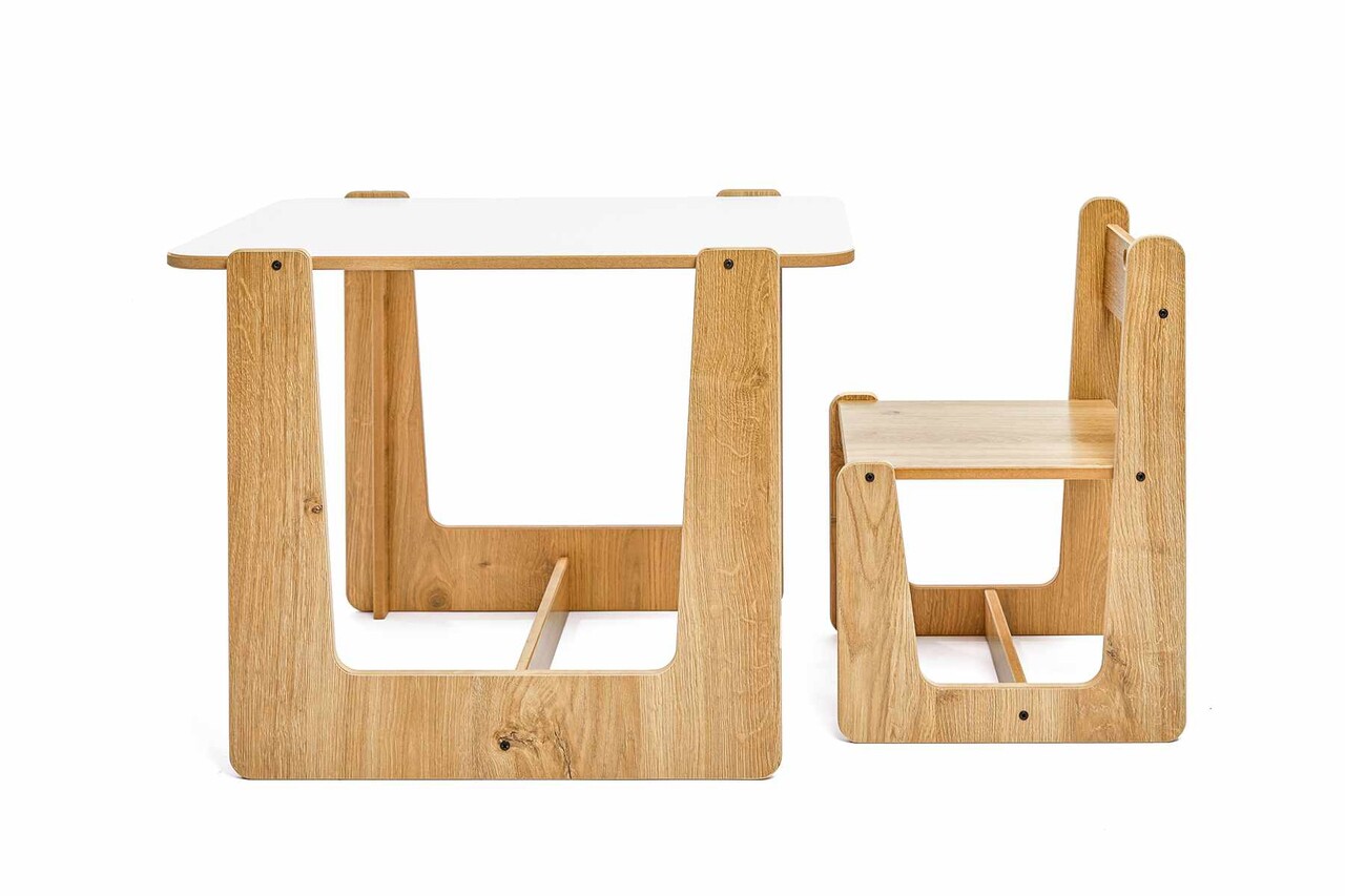 Set masa si scaun pentru copii, Hanah Home, Crane, Alb / Natural - view 2