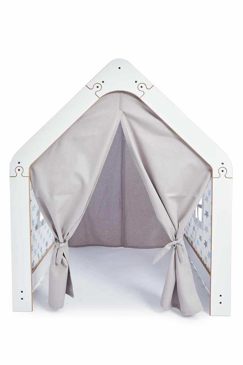 Cort de joaca pentru copii, Hanah Home, Wooden Tent, 95x114x90 cm, Alb/Albastru - imagine 2