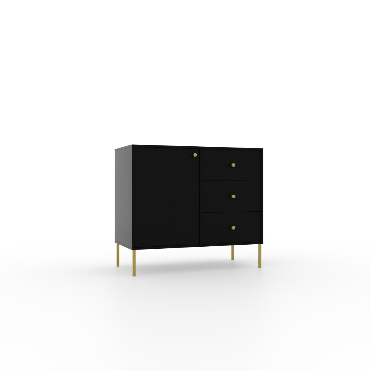 Comoda ADRK, Tili 1D 3S, 83.6x40.8x73.9 cm, PAL laminat, negru — imaginea 2