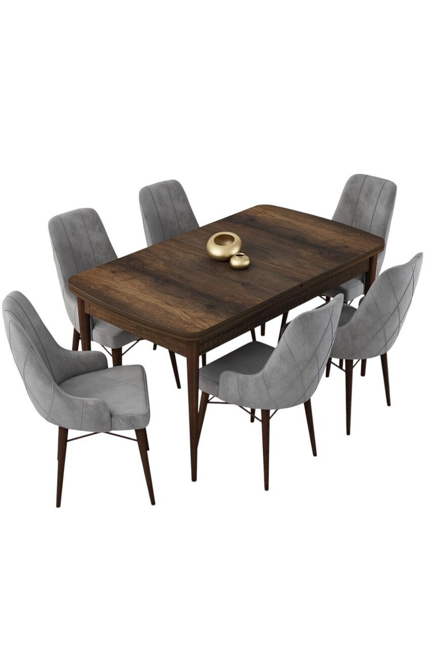 Set masa extensibila si scaune (7 piese), Hanah Home, Lia, Model baroc din lemn / Gri — imaginea 2