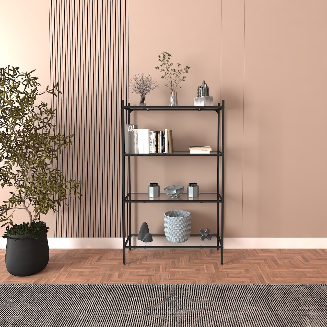 Corp biblioteca, Caliente, Marta, 80x126x30 cm, GEAM SECURIZAT, Negru - 1 | YEO
