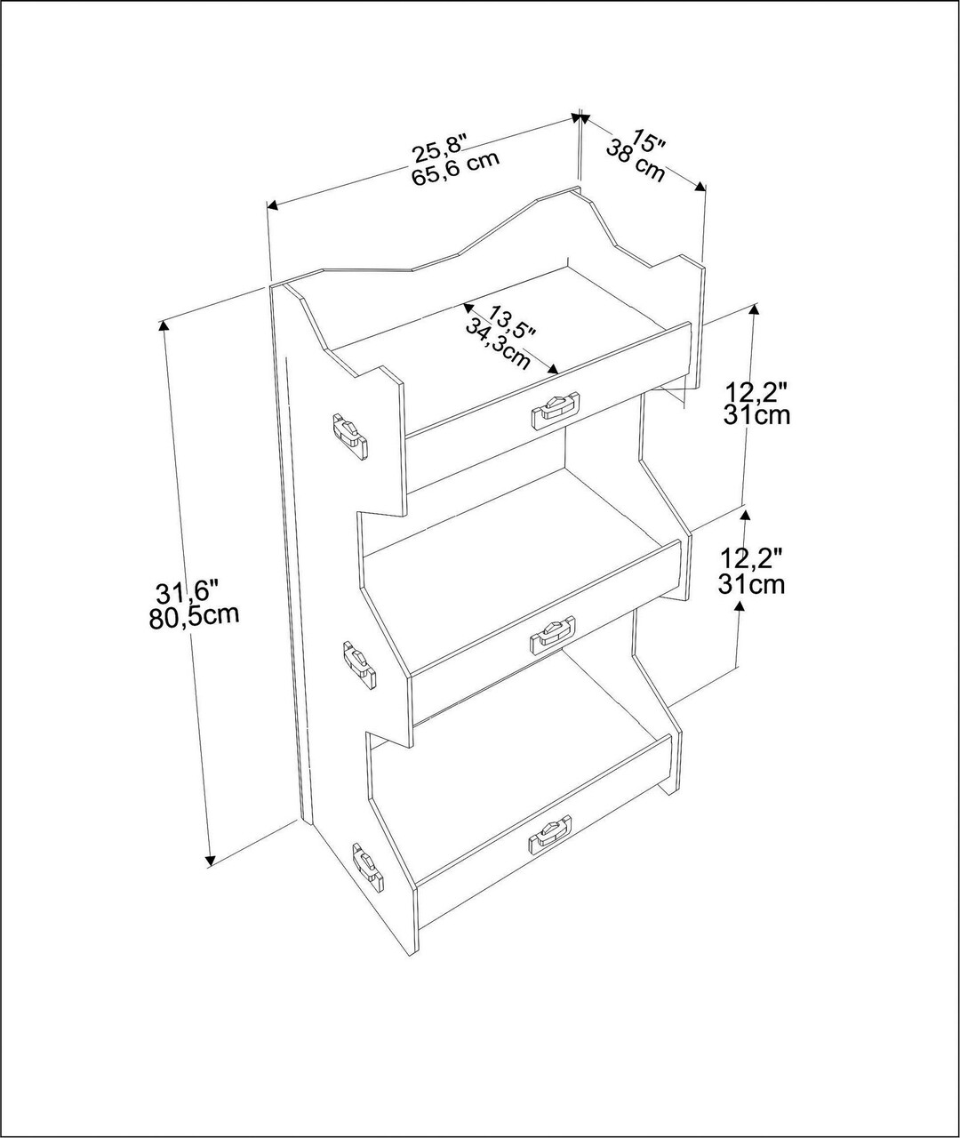 Corp biblioteca, Zena Home, Fesa, 65.6x80.5x34.3 cm, PAL, Stejar