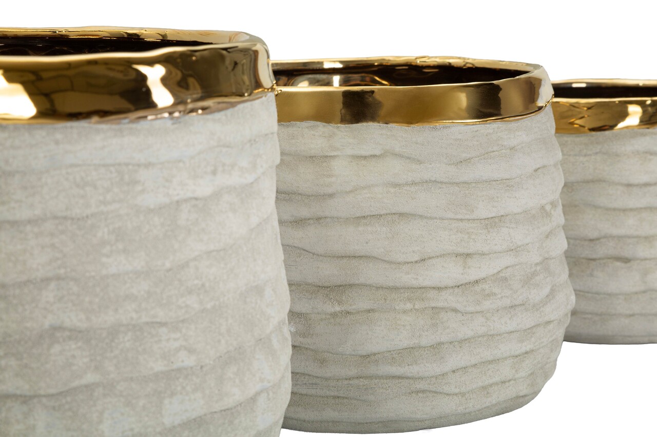 Set 3 ghivece, Mauro Ferretti, Lima Tall, 23x23x17.5 cm, ceramica, gri/auriu - imagine 3