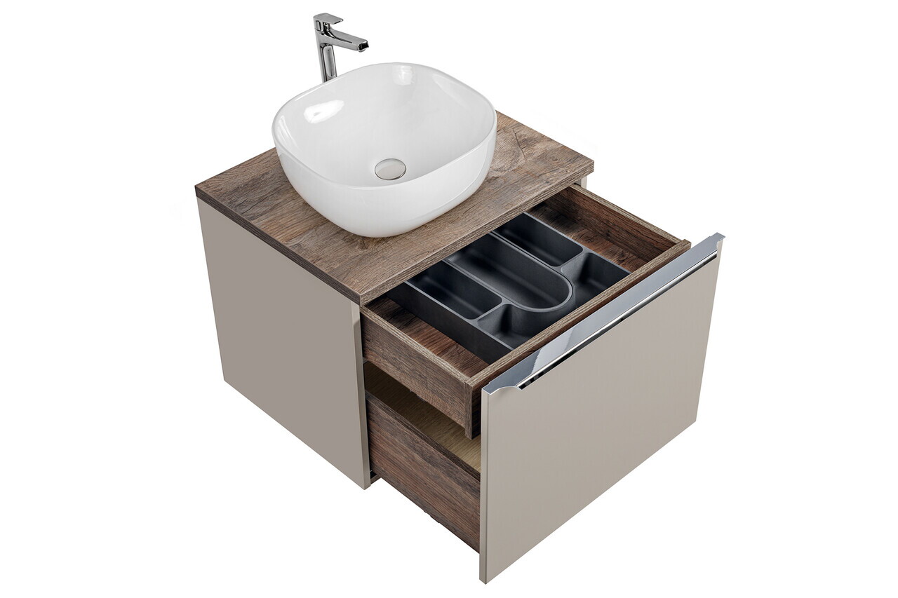 Set mobiler baie, dulap cu lavoar, 60 cm, Santa Fe Taupe, Comad, MDF/PAL laminat, gri/stejar santa fe vintage — imaginea 6