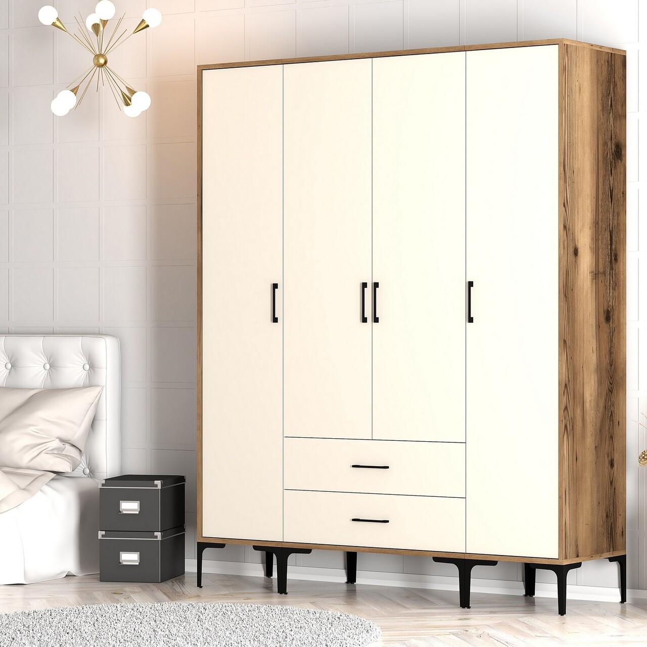 Dulap pentru haine, Hommy Craft, Kumsal STS, 160x47.5x201.4 cm, PAL, Maro/Crem - 2 | YEO