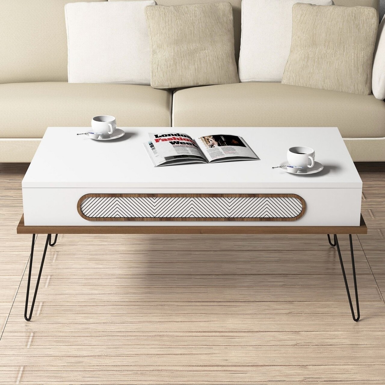 Masuta de cafea Ekol White, Hommy Craft, 105x60x46 cm, alb - 1 | YEO