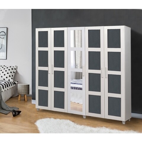 Dulap cu oglinda pentru haine victoria - white, anthracite, vella, 220x50x201 cm