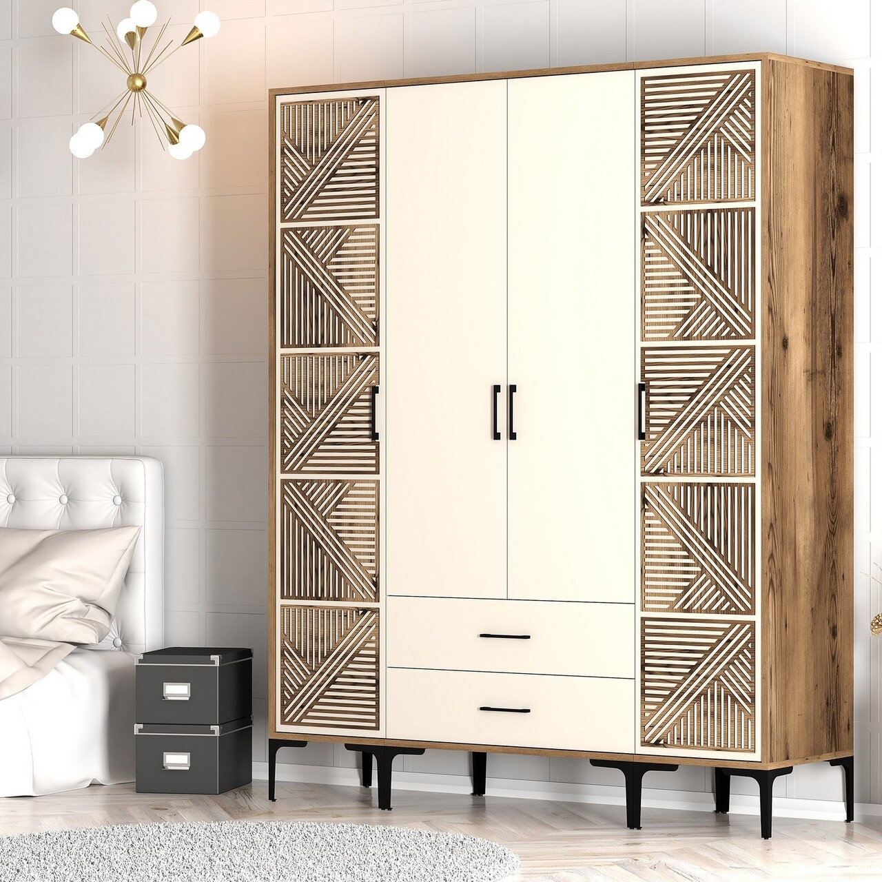 Dulap pentru haine, Hommy Craft, Kumsal PTP, 160x47.5x201.4 cm, PAL, Maro/Crem - 2 | YEO
