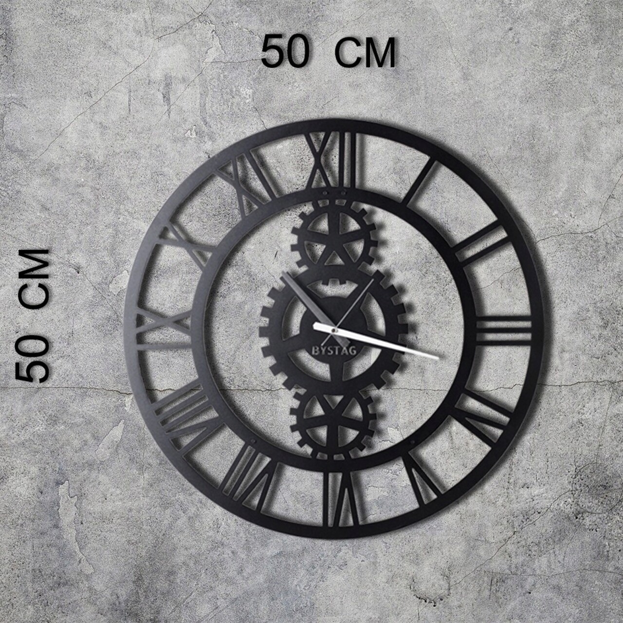 Ceas de perete, Gear, Metal, Dimensiune: 50 x 50 cm, Negru - 2 | YEO