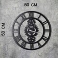 Ceas de perete, Gear, Metal, Dimensiune: 50 x 50 cm, Negru