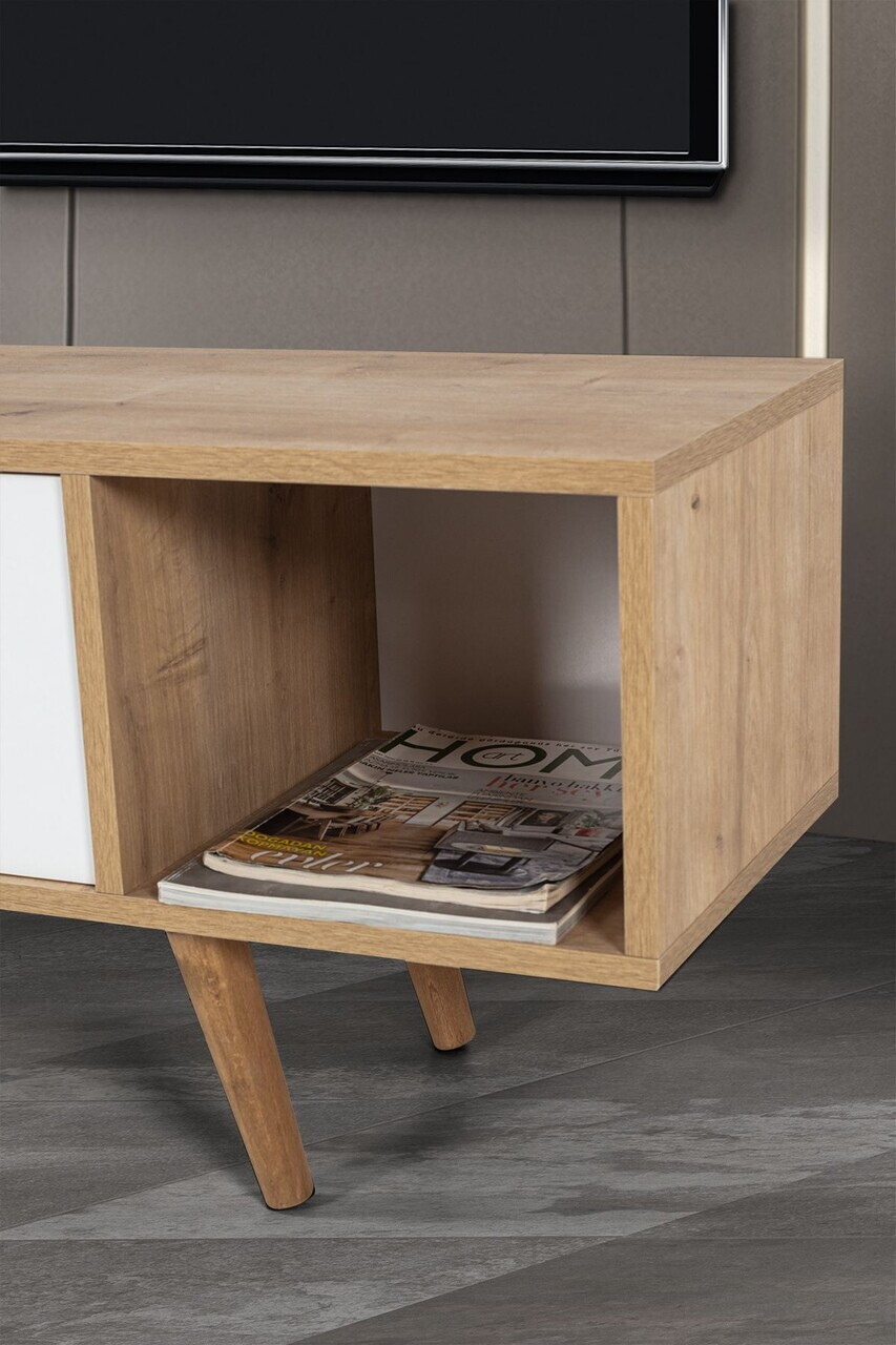 Comoda TV, Hanah Home, Mesir 3628, 160x47x35 cm, PAL, Stejar Safir / Alb — imaginea 5