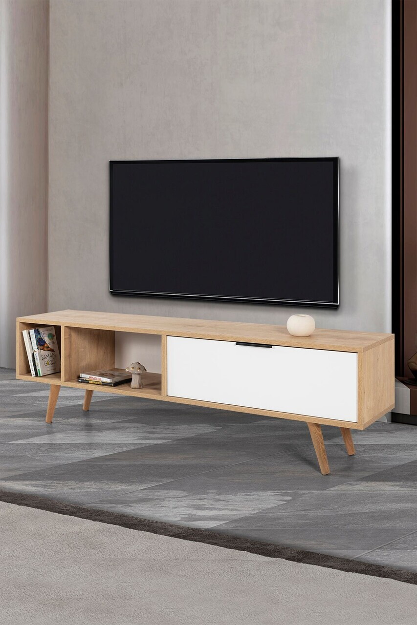 Comoda TV, Hanah Home, Venüs 3640, 160x46x35 cm, PAL, Stejar Safir / Alb — imaginea 4