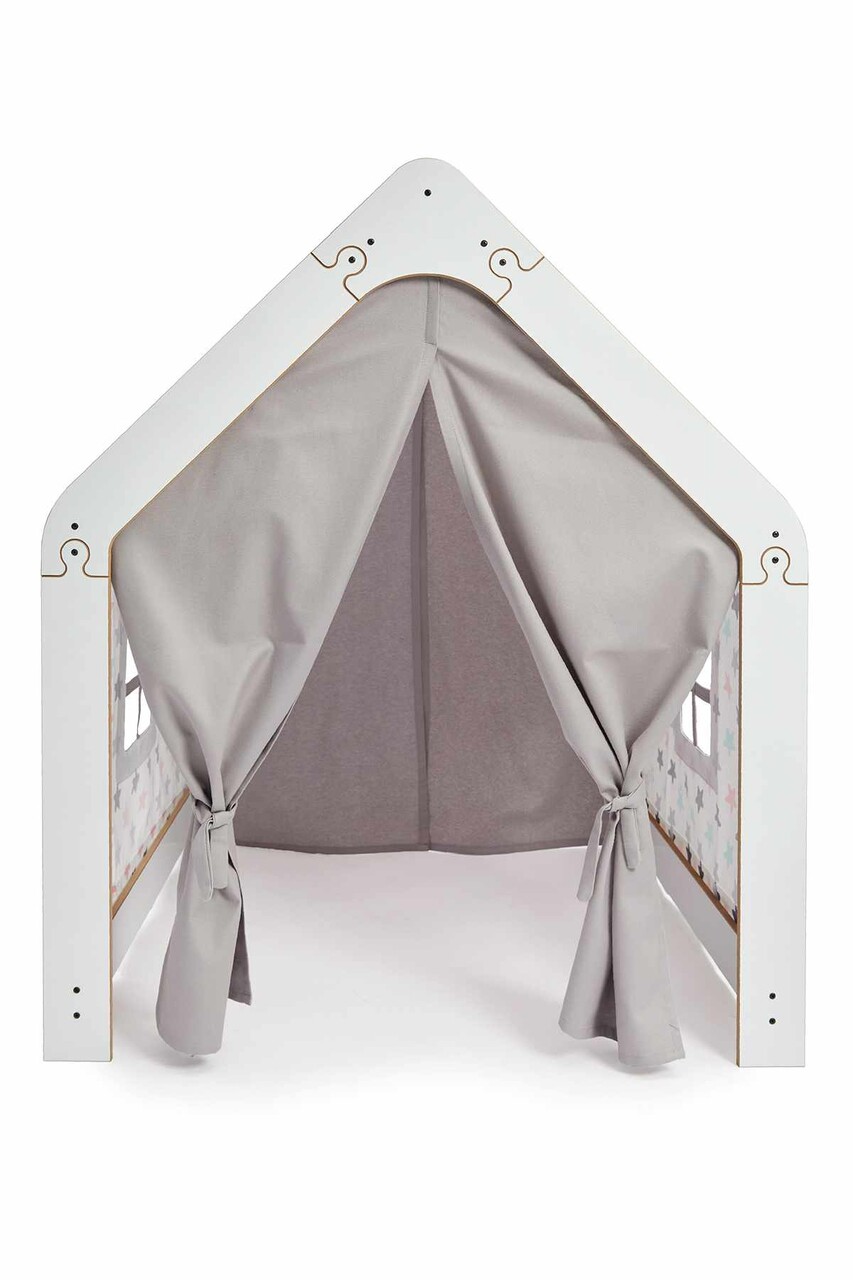 Cort de joaca pentru copii, Hanah Home, Wooden Tent, 95x114x90 cm, Alb/Roz - imagine 2