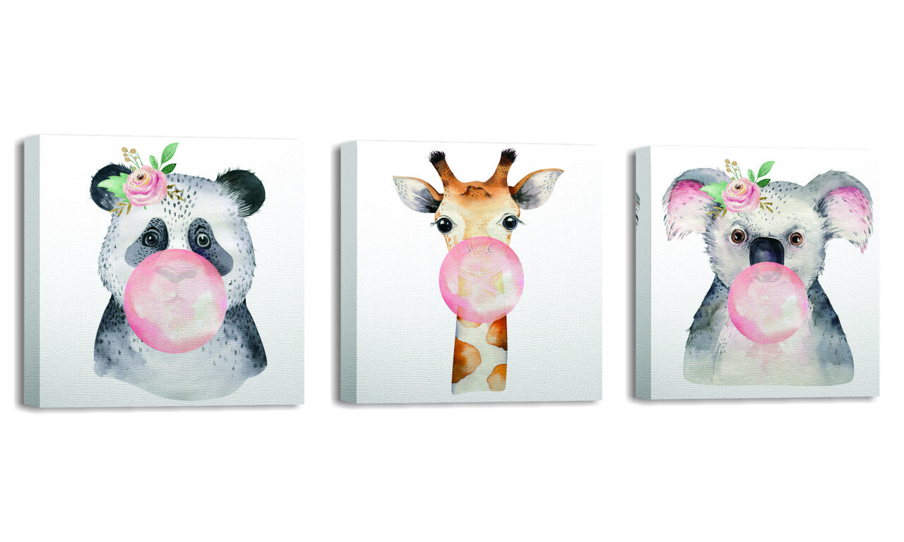 Set 3 tablouri decorative, FAH10, 60% bumbac/40% poliester, Rama de lemn, Multicolor - 2 | YEO