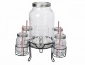 Dispenser pentru bauturi cu pahare si suport Country style, 4.5 L, sticla/metal, transparent