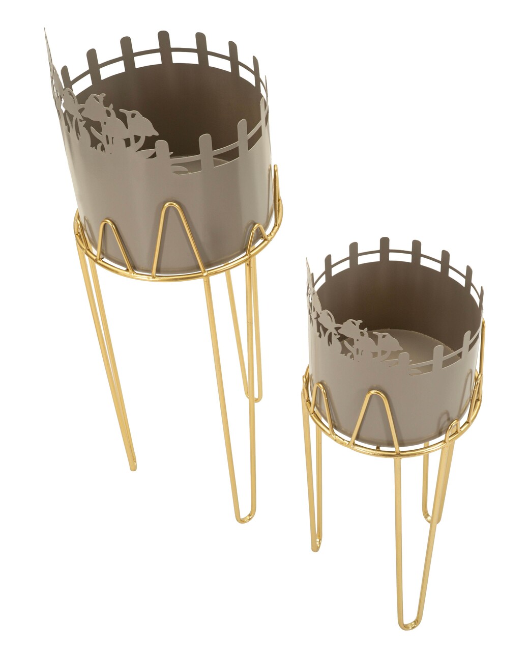 Set 2 suporturi pentru ghivece, Mauro Ferretti, Flower, 27x27x79 cm, metal, gri/auriu - imagine 4