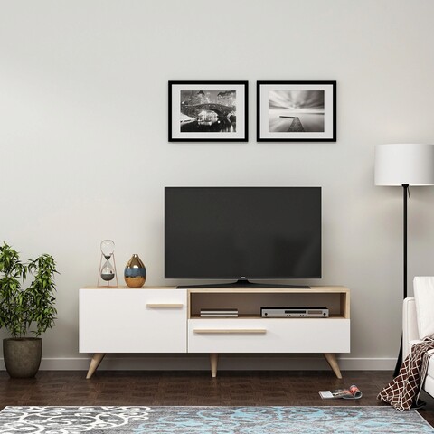 Comoda tv, olivia, zera, 150x50x35 cm, pal, stejar / alb
