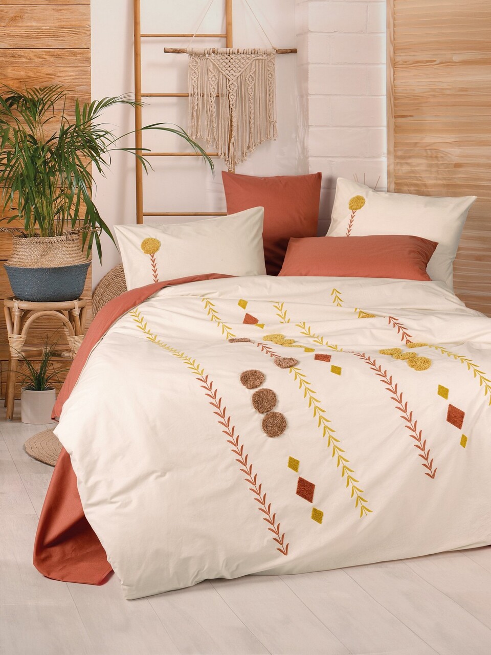 Lenjerie de pat dubla, Amaris - Tile Red, Cotton Box, Bumbac Ranforce