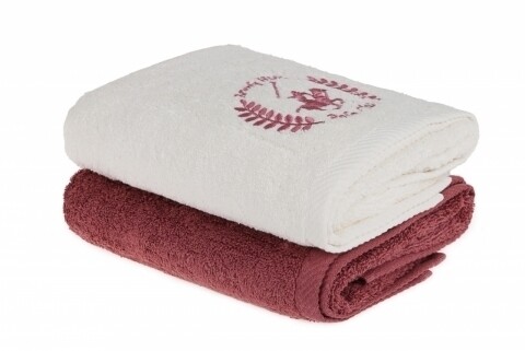 Set 2 prosoape de maini, Beverly Hills Polo Club, 50x90 cm, 100% bumbac, crem/roz inchis