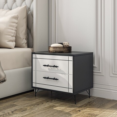 Noptiera, Kalune Design, Night, 50x55x40 cm, PAL, Alb/Negru