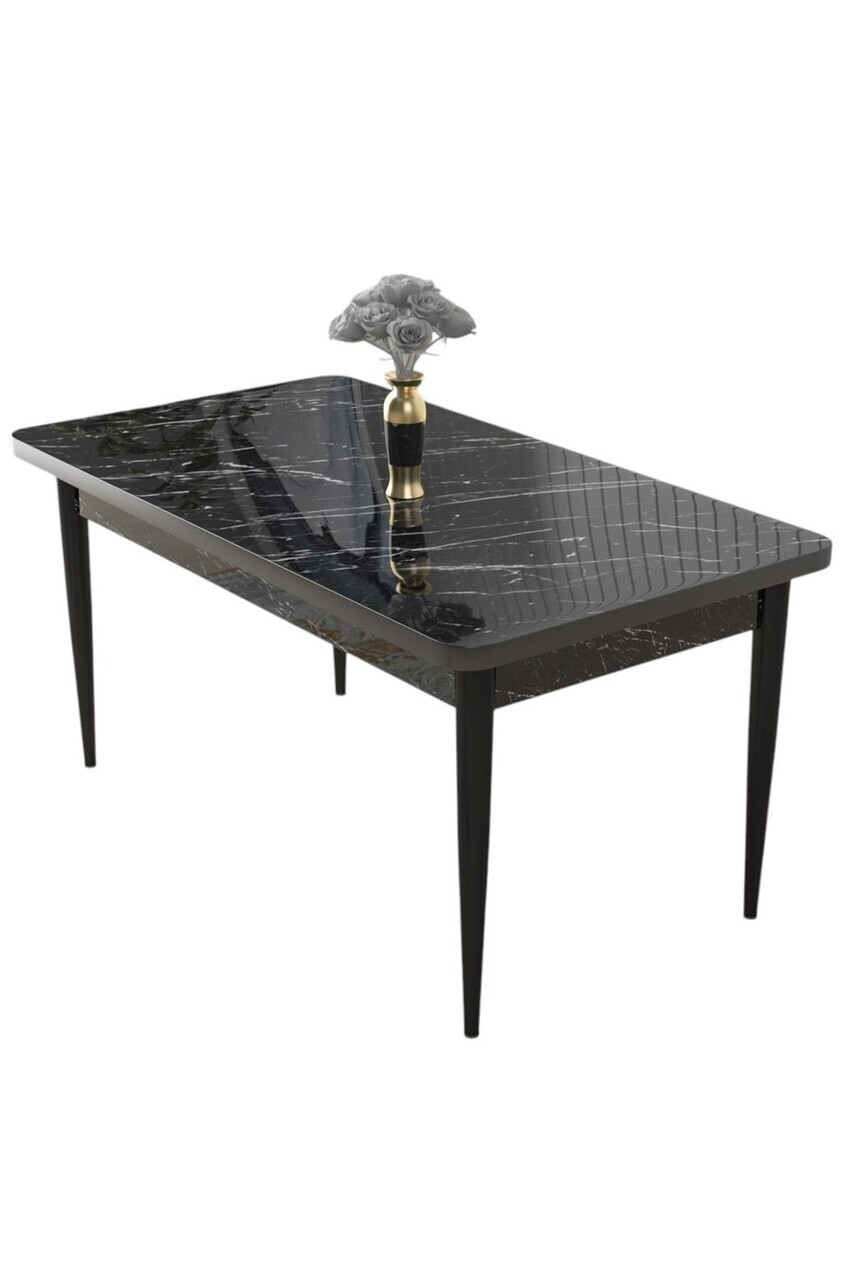 Masa, Hanah Home, Arp, 110x76x71 cm, Model de marmură neagră / Negru — imaginea 2