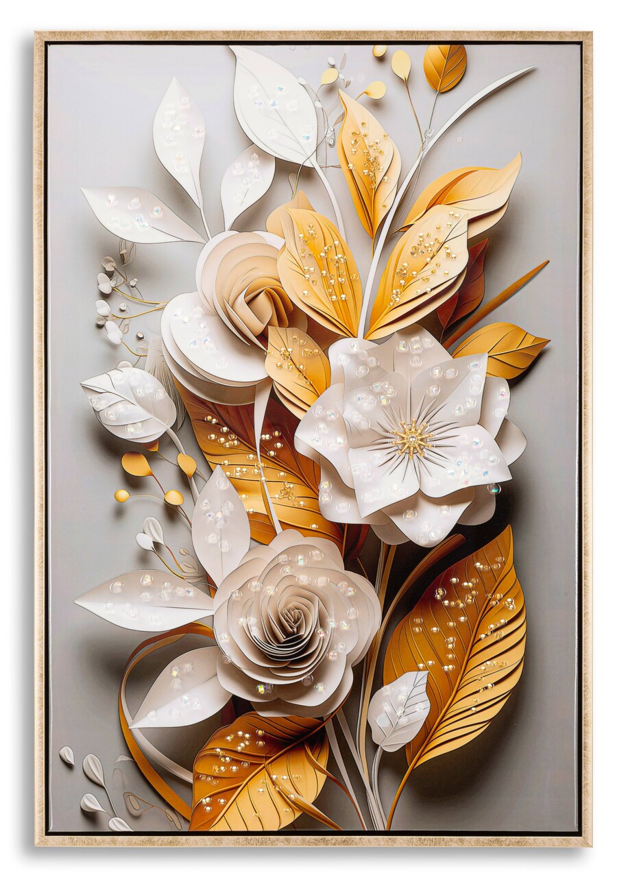 Tablou decorativ Flora M, Mauro Ferretti, 42x62 cm, metal/lemn de brad/canvas, multicolor
