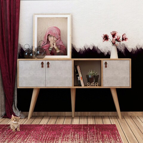 Bufet, mod design, plamen, 140x80x40 cm, stejar / alb