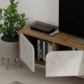 Comoda TV, Decortie, Spark, 180 x 35 x 35.6 cm, pal melaminat, stejar/alb