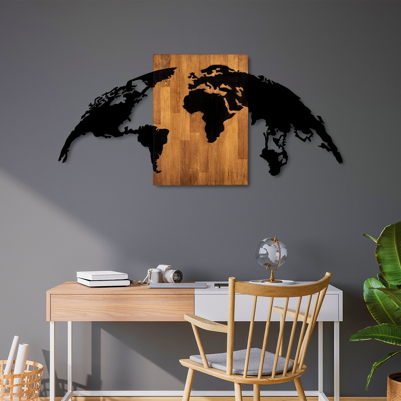 Decoratiune de perete, World Map 20, Dimensiune: 70 x 150 cm, Nuc / Negru - view 2