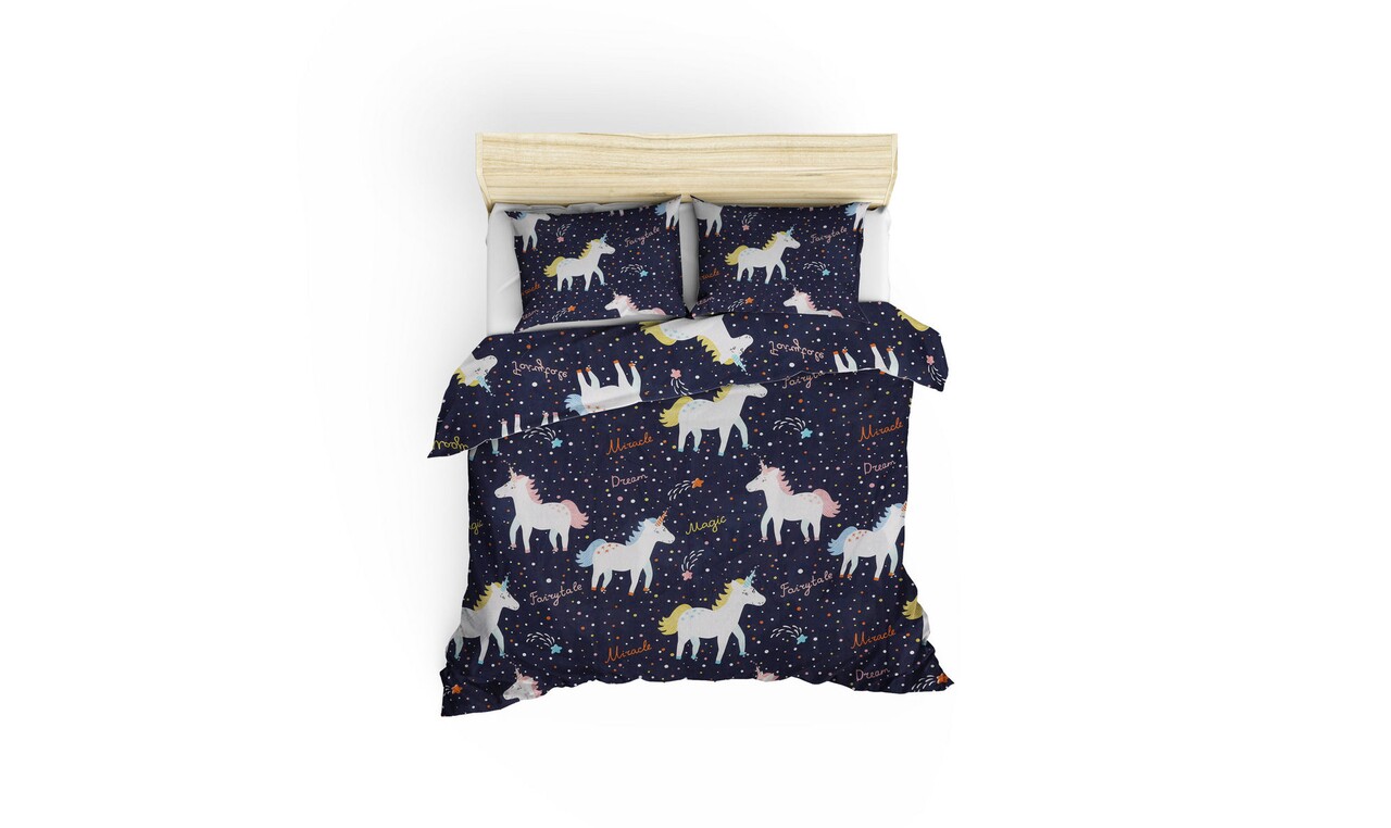 Lenjerie de pat dubla king size, Eponj Home, Magic Unicorn 143EPJ61910, 3 piese, amestec bumbac, multicolor - 1 | YEO