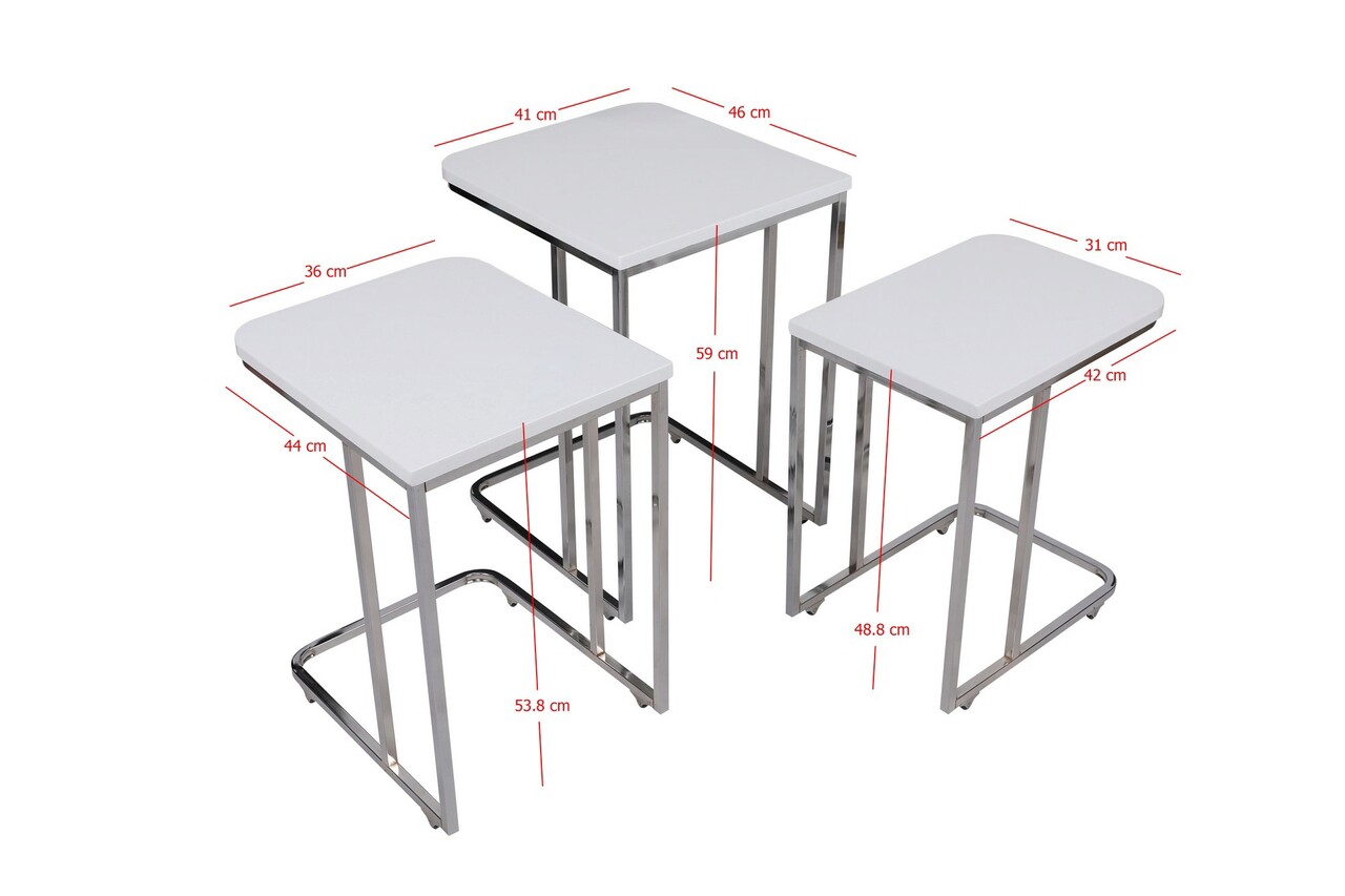 Set masute 3 piese, Nmobb , Ce Metal Zigon, Metal, Alb