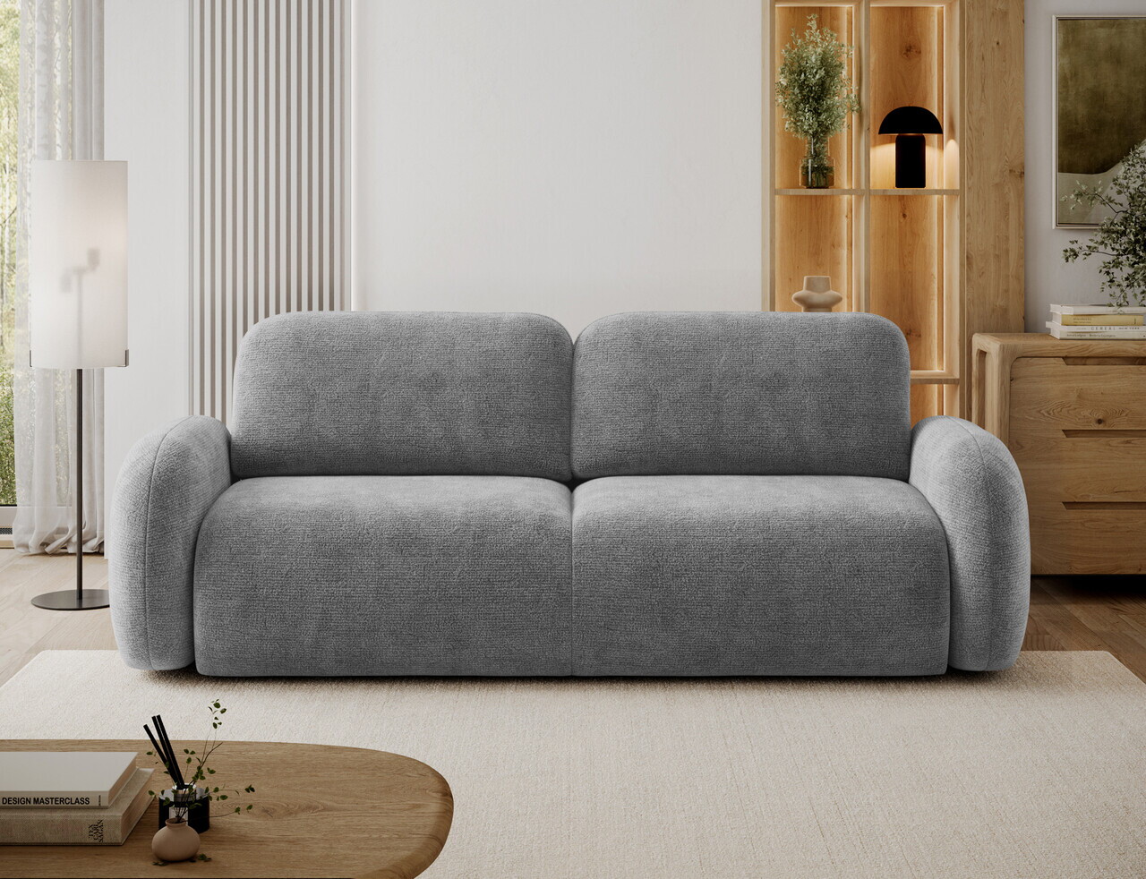 Canapea extensibila 3 locuri ELTAP, Avuela, 250x105x94 cm, lemn/tesatura chenille, gri — imaginea 2
