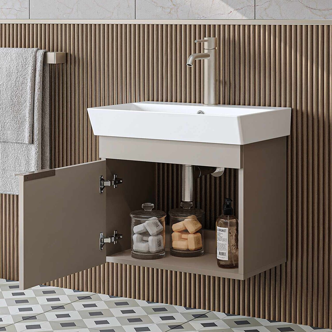 Dulap de baie cu chiuvetă, Hanah Home, Likya 59, 59x54x38.6 cm, PAL, Gresie — imaginea 3