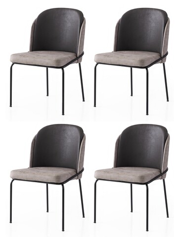 Set scaune 4 piese, Nmobb, Dore, Auriu / Negru / Gri
