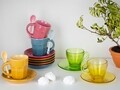 Set 6 cesti de cafea cu farfurii si lingurite, Abbraccio, Excelsa, 90 ml, ceramica, multicolor