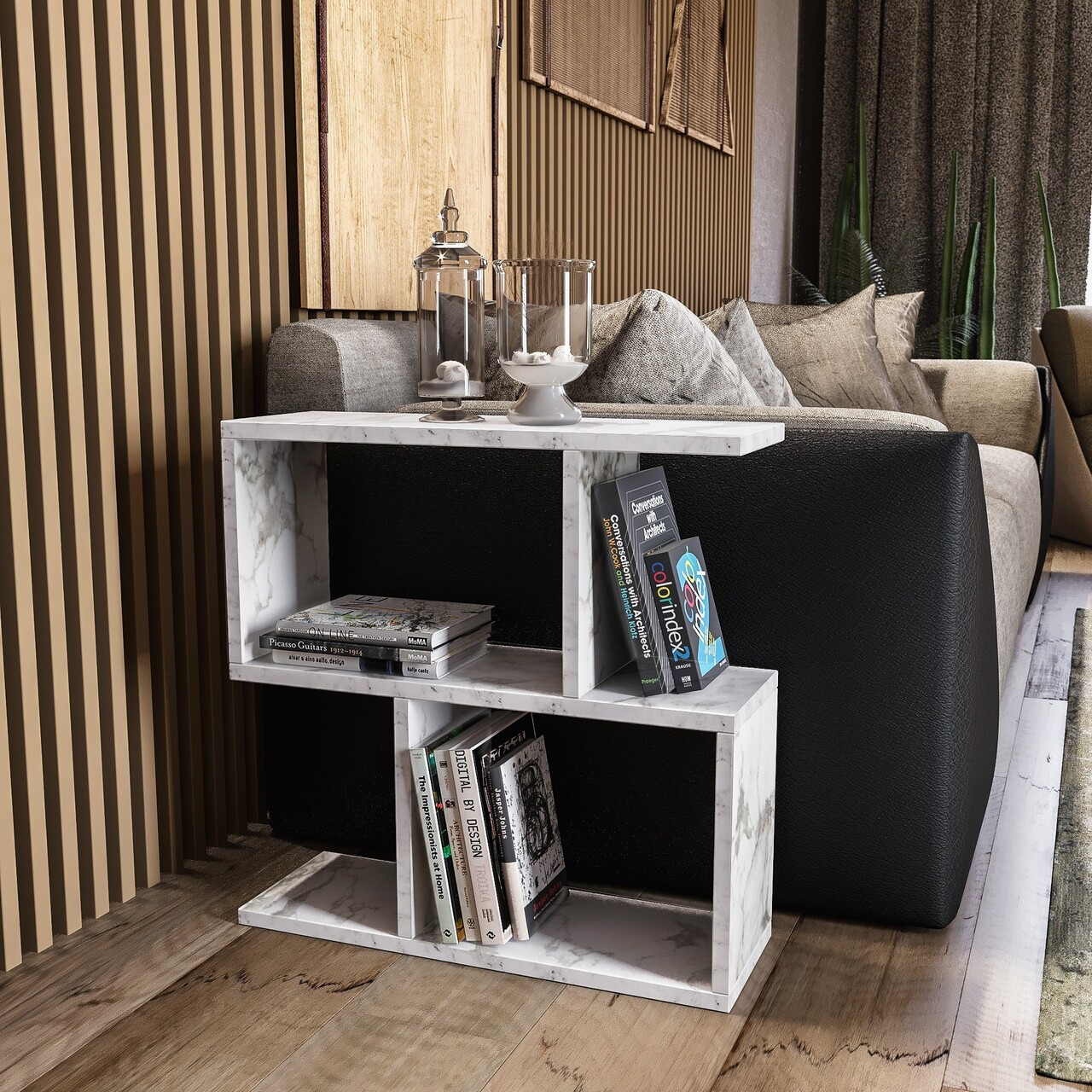 Masuta, Kalune Design, Life, 60x60x20 cm, PAL, Alb/Negru - 1 | YEO