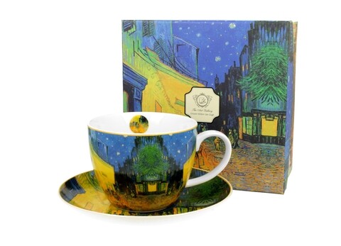 Cana Jumbo cu farfurie, DUO, Vincent Van Gogh - Terrace at Night, 450 ml, portelan, multicolor
