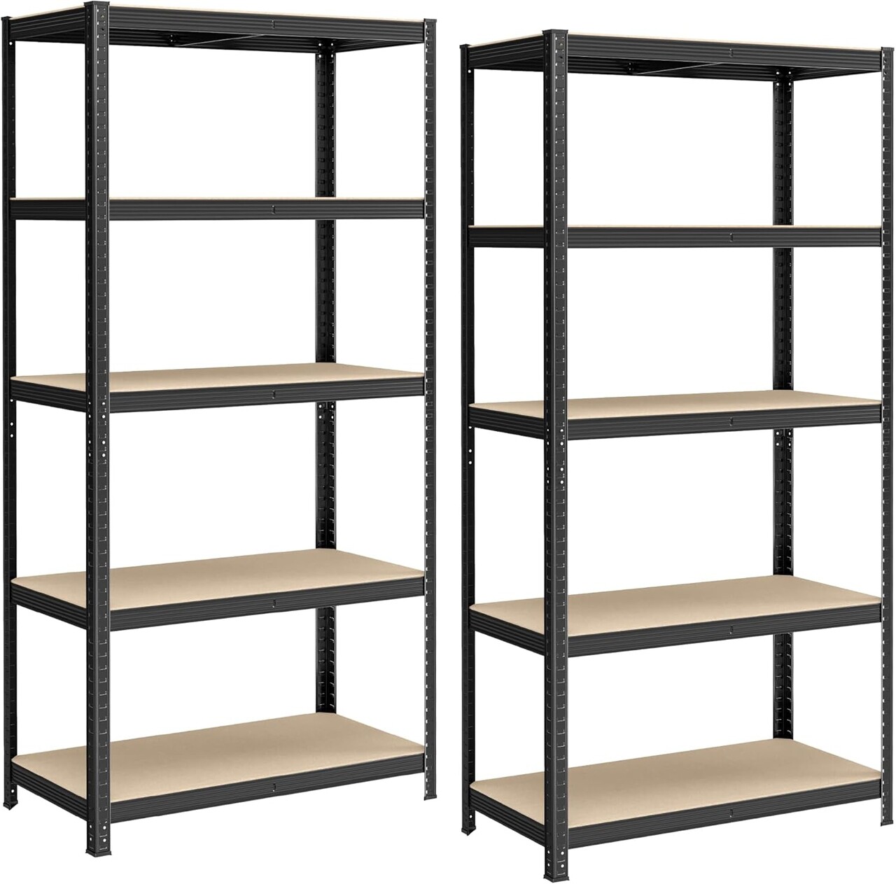 Set 2 rafturi modulare pentru depozitare, Songmics, max 600 kg, 100x50x200 cm, MDF/otel, negru