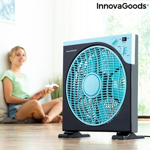 Ventilator de podea box innovagoods, Ø 30 cm, 50w, negru/albastru