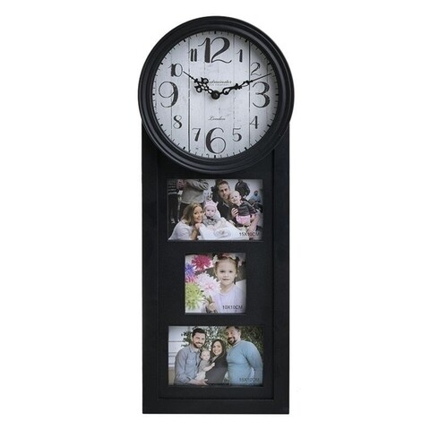 Ceas de perete cu 3 rame foto InArt, 23x5x58 cm, negru